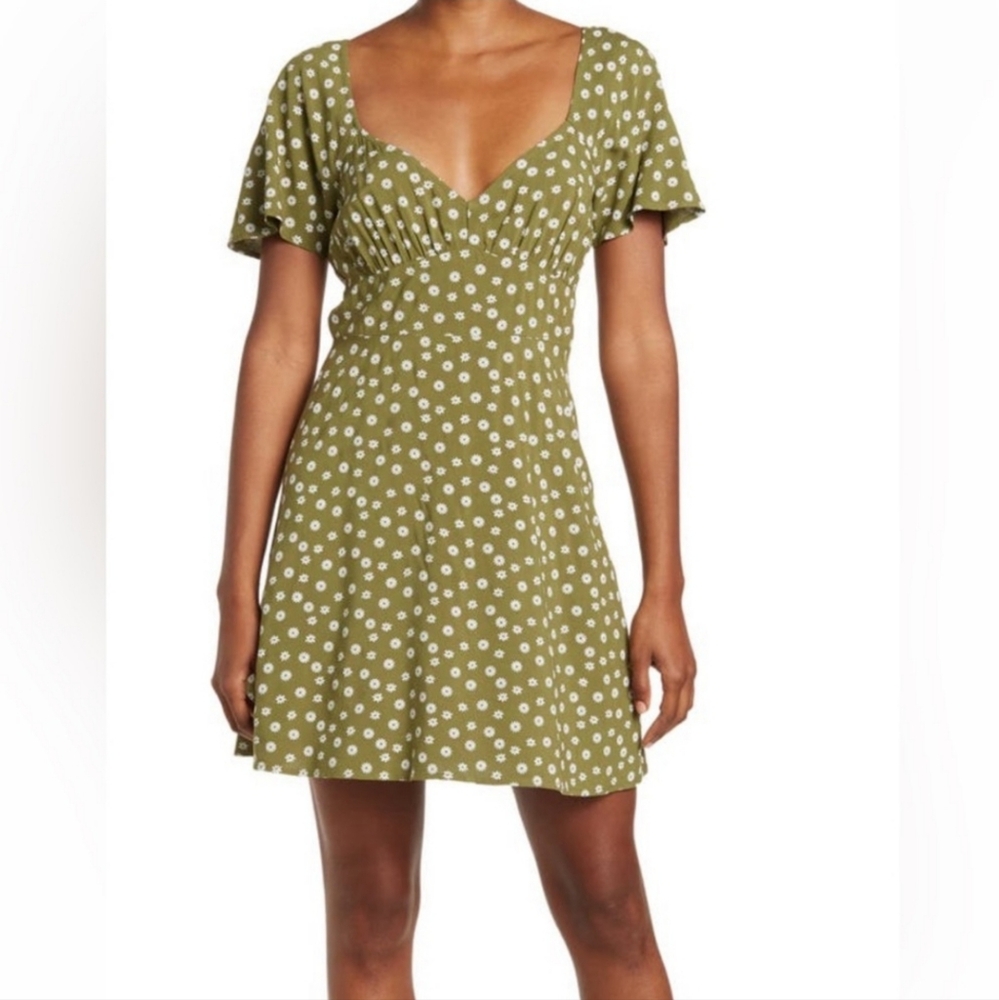 Abound Short dleeve Mini dress simple Daisy size XS 90s Skater Floral Green